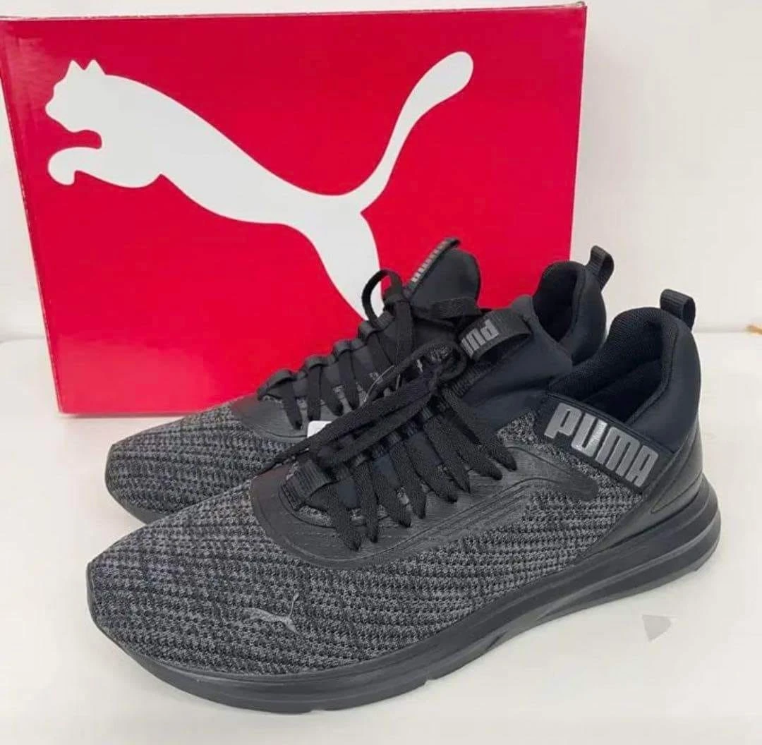 حذاء PUMA Enzo 2 Knit رجالي للجري – نسيج شبكي أسود، نعل SoftFoam+، تصميم رياضي عصري